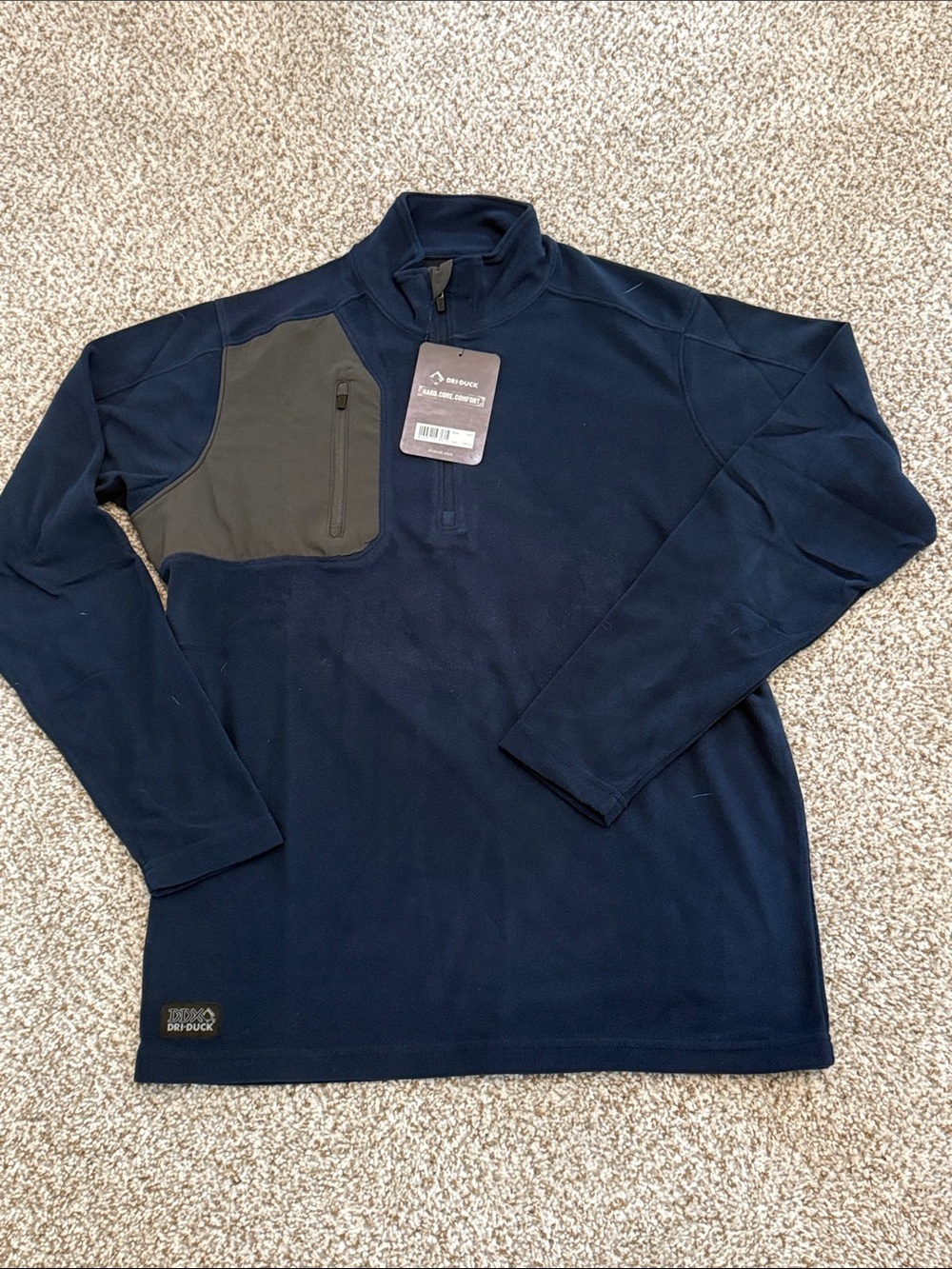 Drake Waterfowl Systems Navy Quarter-Zip Pullover with Olive Chest Pocket